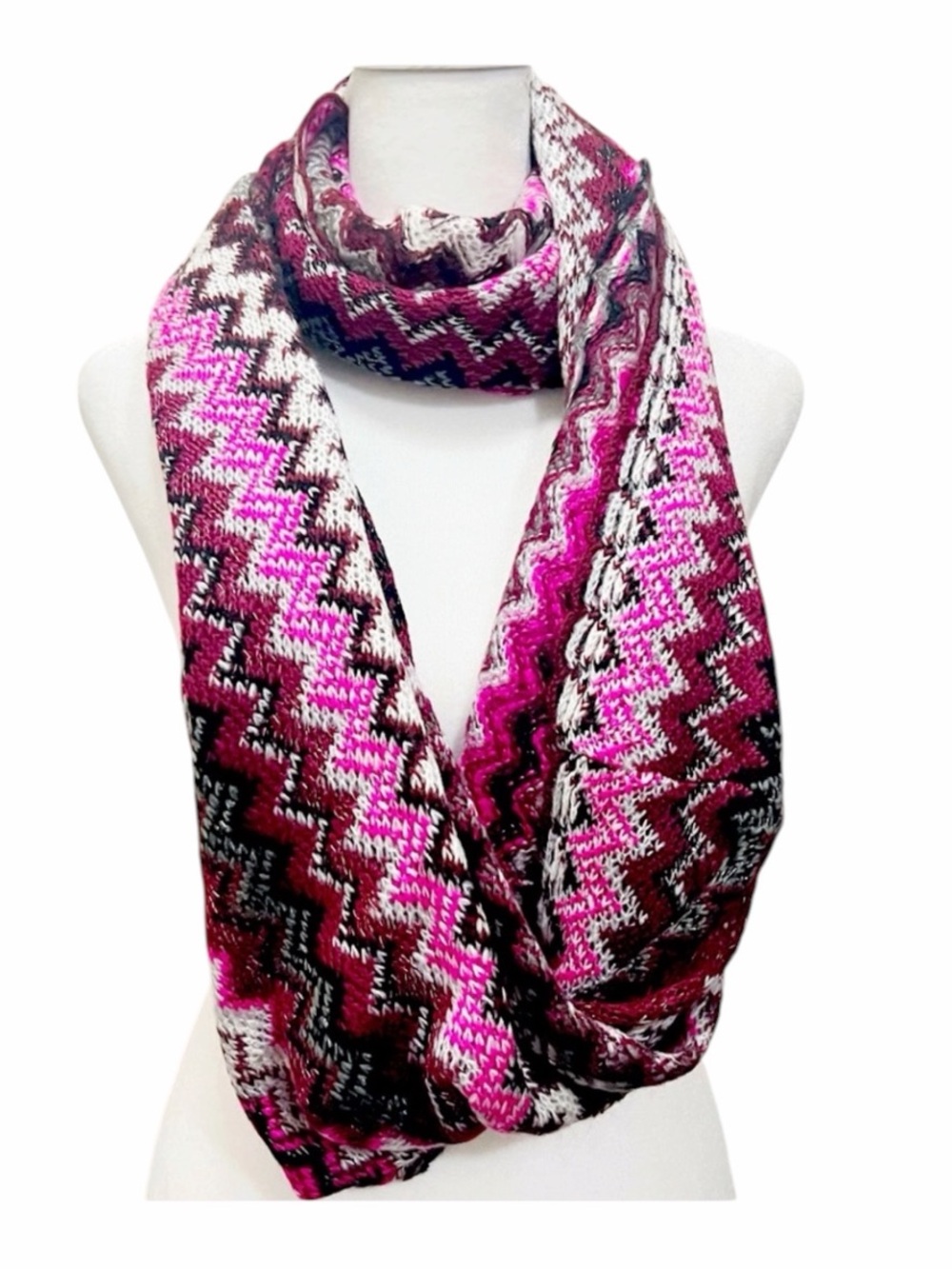 Apt 9 Infinity Knit Crochet Geometric Striped pink and brown Scarf